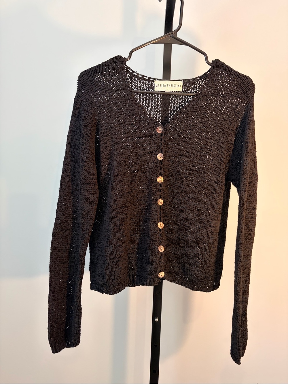 Marisa Christina Black Knit Button-Front Cardigan